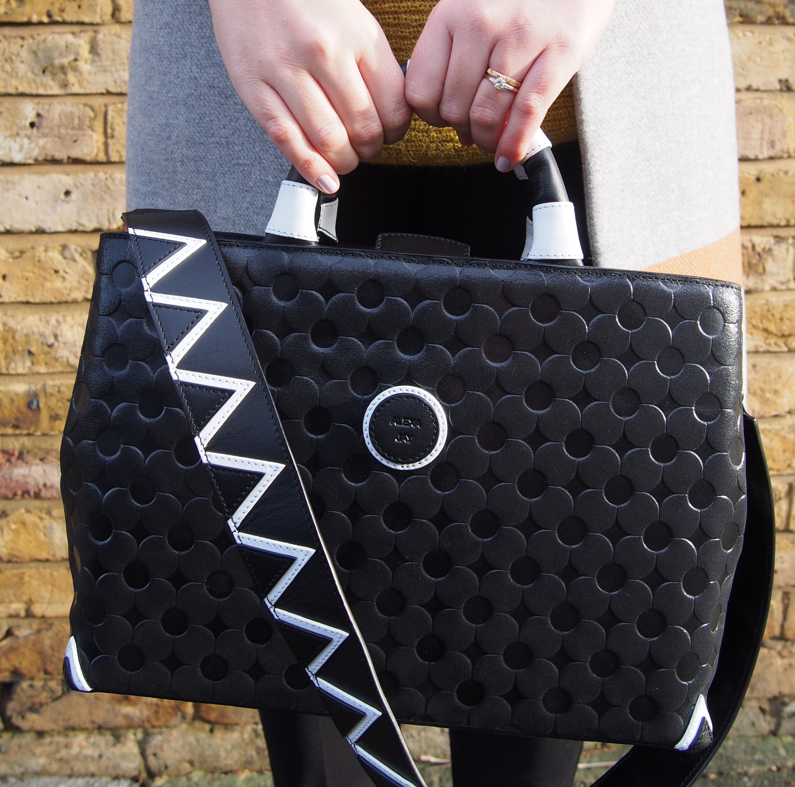 Lucy Felton with Alexa Jay's Domino handbag