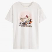 white t-shirt with a car highway and desert print