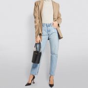 straight cropped jeans, heels, bag and blazer