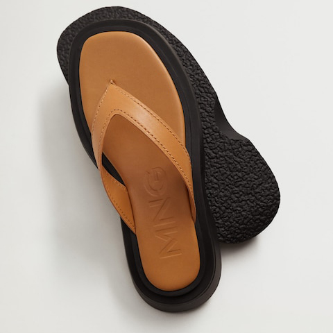 tan leather toe post platform chunky sandals