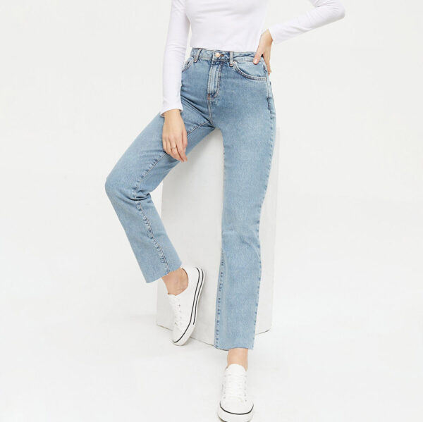new look blue vintage wash hannah straight leg jeans and white plimsolls