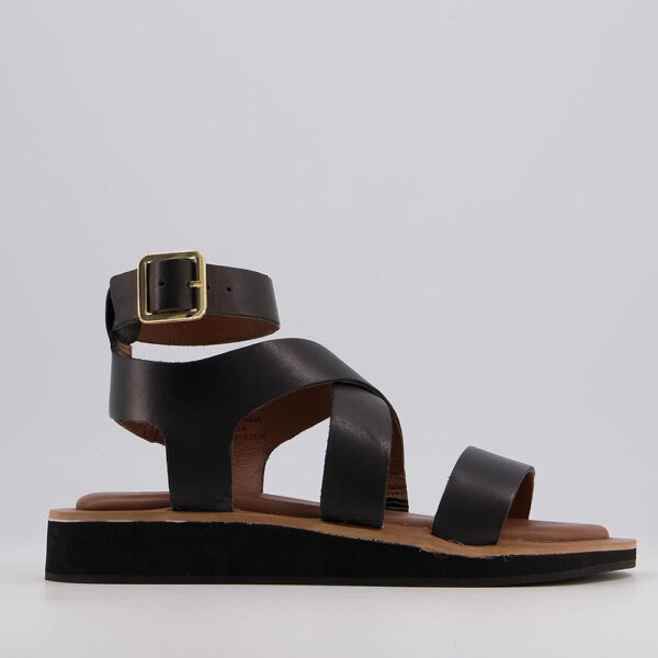black chunky ankle strap sandals